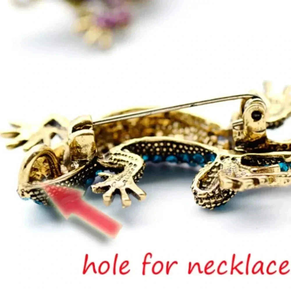 Gecko Lizard Rhinestone Brooch - Picture 7 of 7